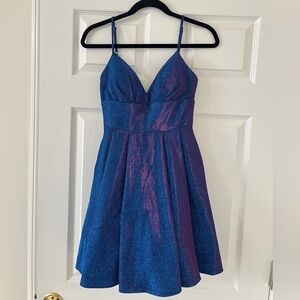 B Darlin Juniors' Glitter-Knit Skater Party Dress, Saphire/Fuschia, Youth 3/4